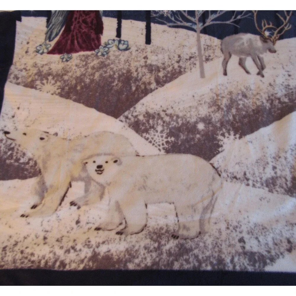 Snowflake Winter Holiday Santa Animals Angel Blue Fleece Handmade Tie Blanket
